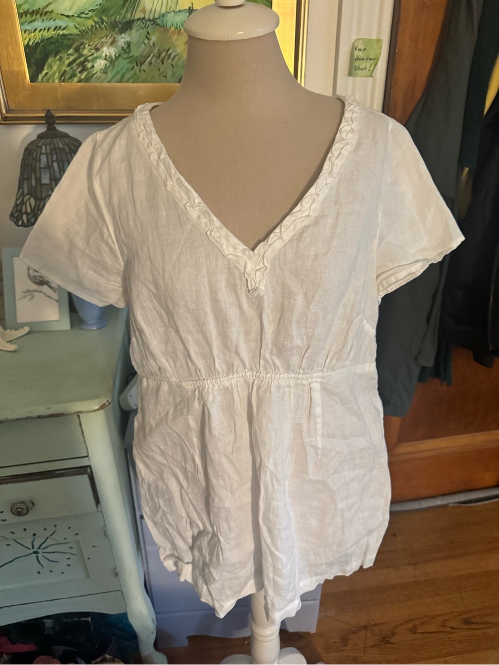 Boden White V-Neck Short Sleeve Women's Pullover Blouse Top 12 Linen VGUC
